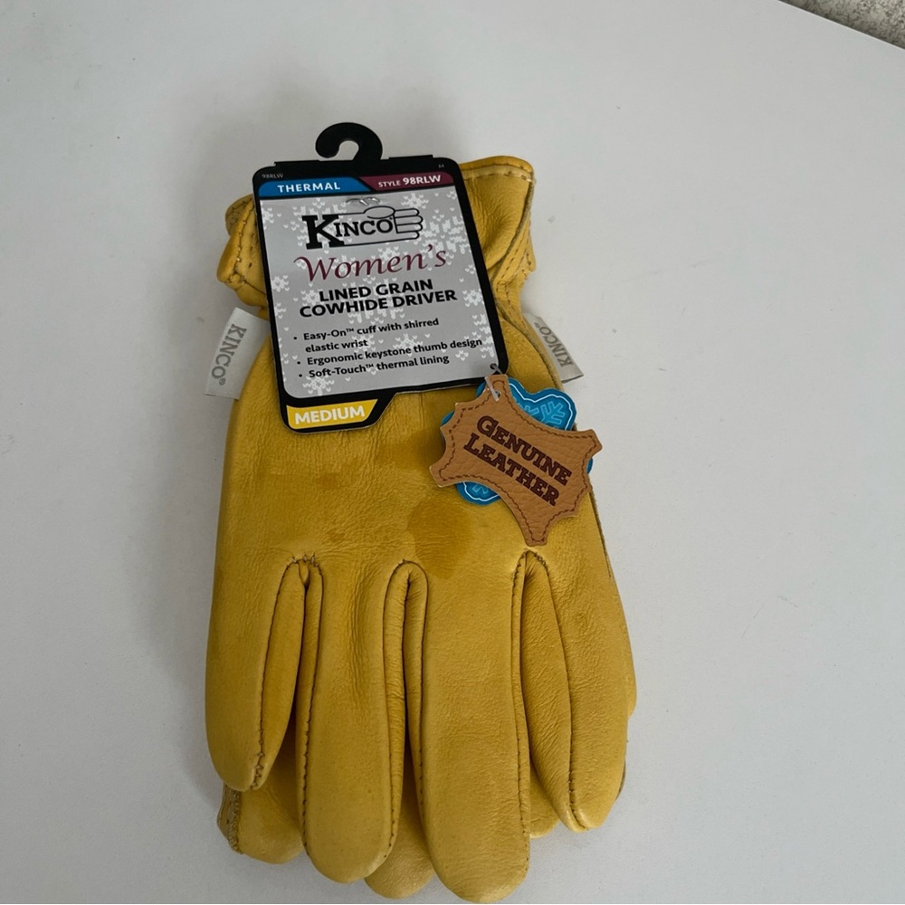 Cowhide leather work gloves thermal lined genuine leather Kinco women’s med new